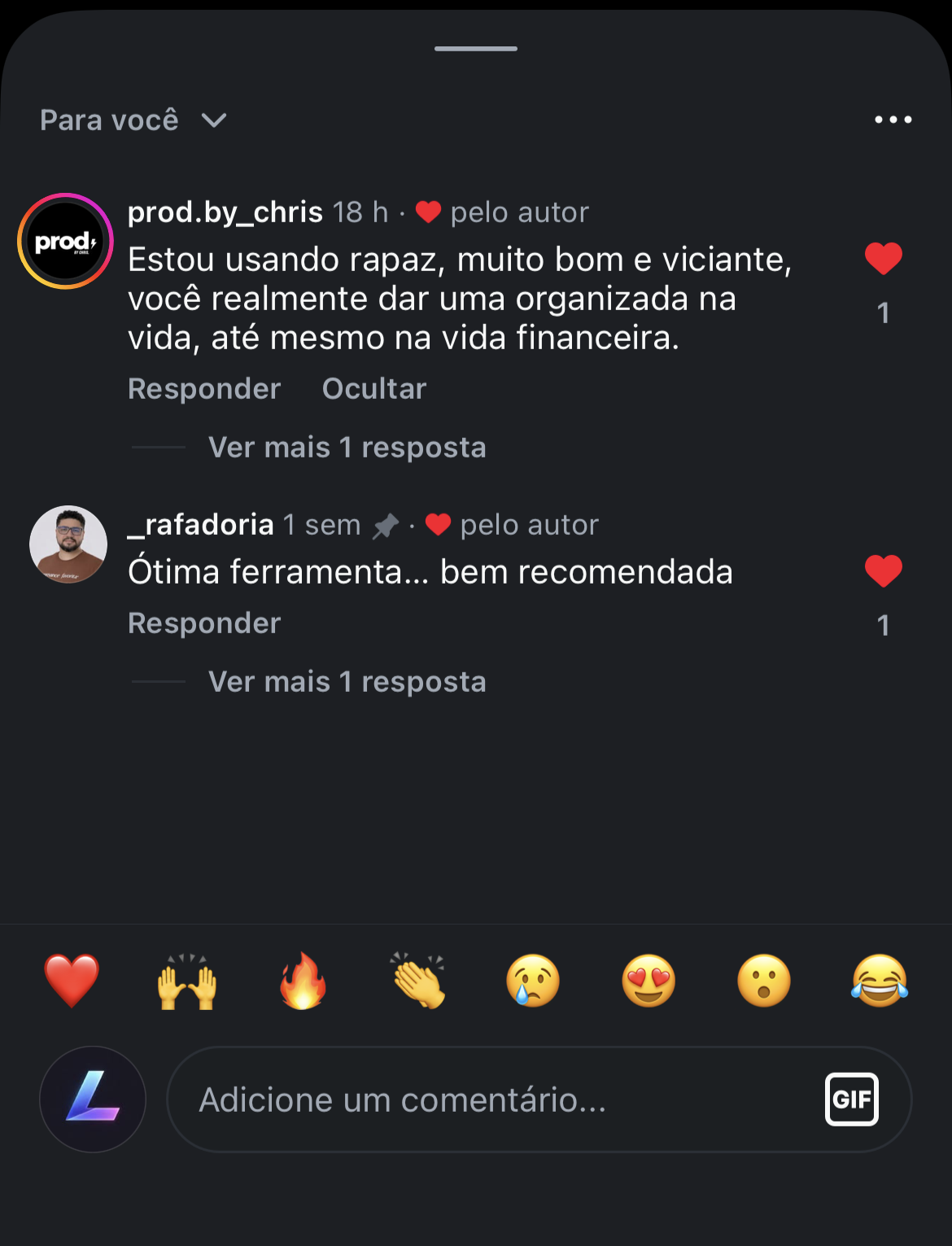 Depoimento via Instagram